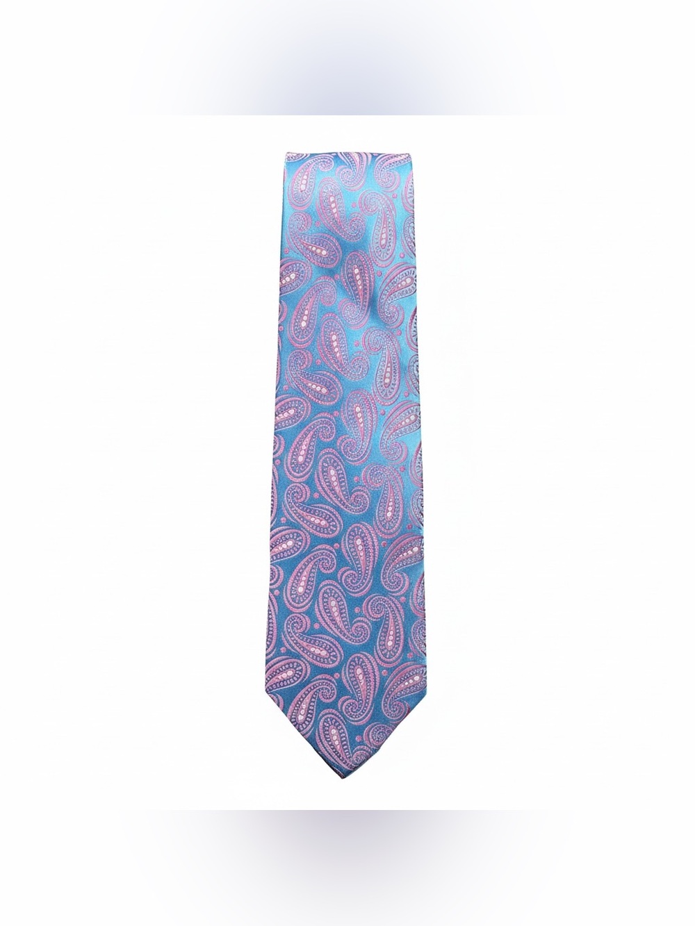 City Of London 100% Silk Long Neck Tie Light Blue Pink Paisley Versatile